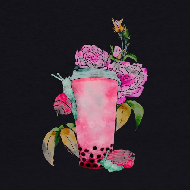 Slow Boba Strawberry Milk Tea Modern Watercolor by venglehart